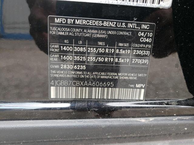 4JGBB7CBXAA606695 - 2010 MERCEDES-BENZ ML 550 4MA BLACK photo 10