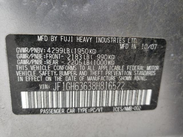 JF1GH63638H816522 - 2008 SUBARU OUTBACK SILVER photo 10