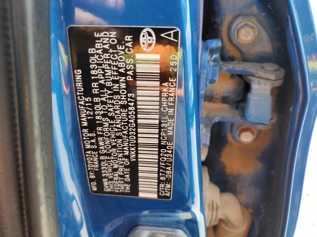 VNKKTUD32GA058473 - 2016 TOYOTA YARIS L BLUE photo 10