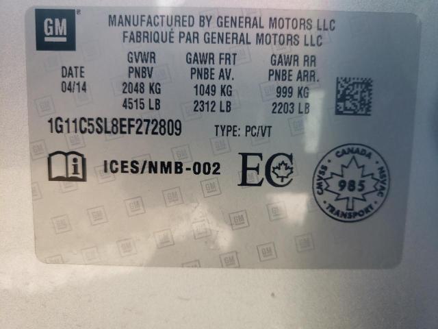 1G11C5SL8EF272809 - 2014 CHEVROLET MALIBU 1LT ვერცხლისფერი ფოტო 10