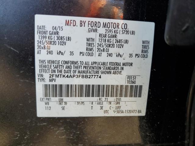 2FMTK4AP3FBB27774 - 2015 FORD EDGE SPORT BLACK photo 10