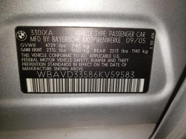 WBAVD33586KV59583 - 2006 BMW 330 XI GRAY photo 10