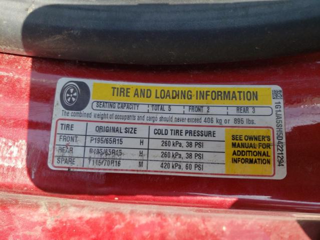 1G1JA5SH5D4221294 - 2013 CHEVROLET SONIC LS RED photo 10