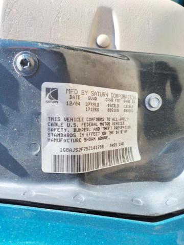 1G8AJ52F75Z141788 - 2005 SATURN ION TEAL photo 10