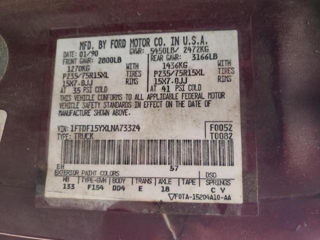 1FTDF15YXLNA73324 - 1990 FORD F150 RED photo 10