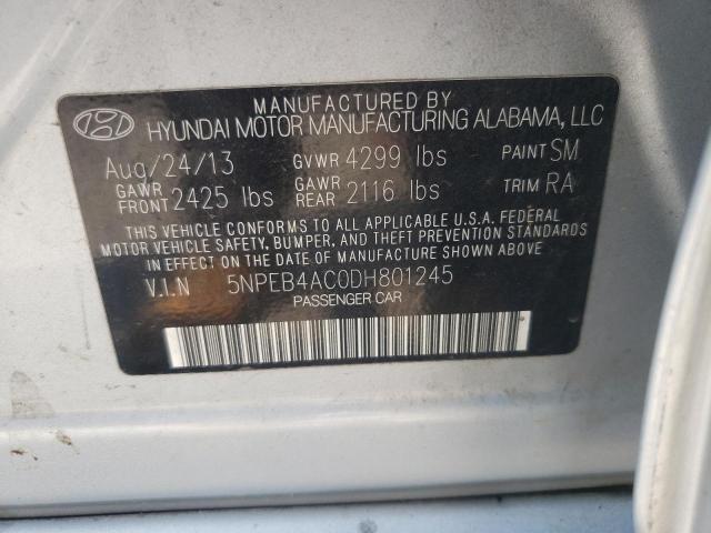 5NPEB4AC0DH801245 - 2013 HYUNDAI SONATA GLS SILVER photo 10