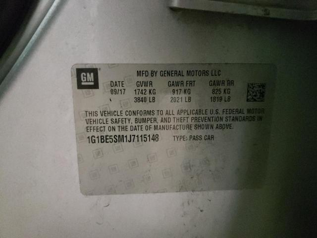 1G1BE5SM1J7115148 - 2018 CHEVROLET CRUZE LT ვერცხლისფერი ფოტო 10