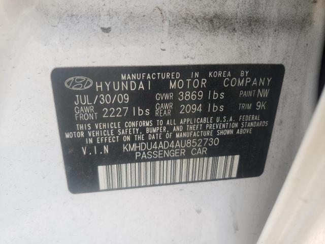 KMHDU4AD4AU852730 - 2010 HYUNDAI ELANTRA BL WHITE photo 10