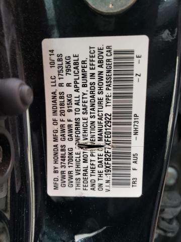 19XFB2F7XFE012922 - 2015 HONDA CIVIC SE  photo 10