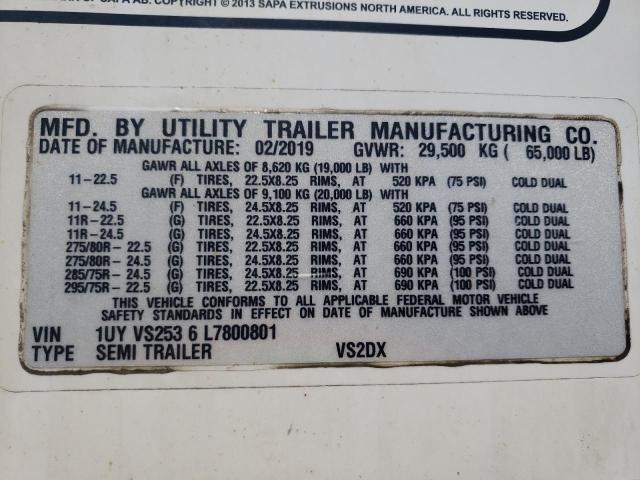 1UYVS2536L7800801 - 2020 UTI TRAILER WHITE photo 10