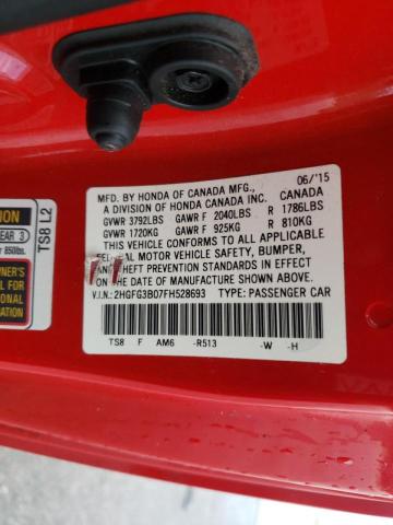 2HGFG3B07FH528693 - 2015 HONDA CIVIC EXL Qırmızı foto 10