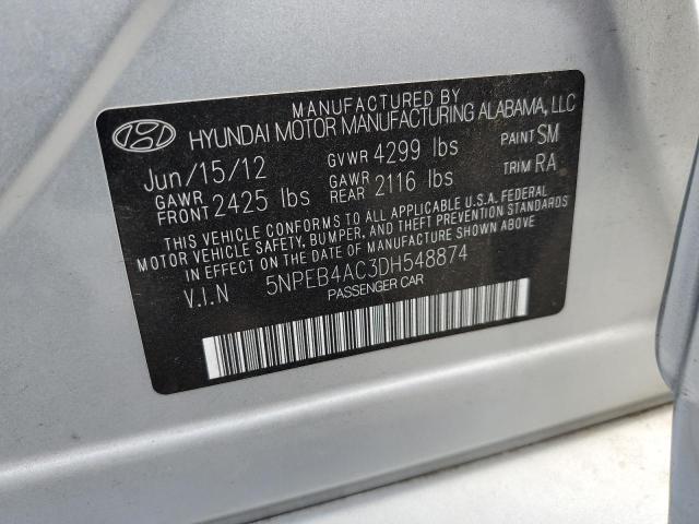 5NPEB4AC3DH548874 - 2013 HYUNDAI SONATA GLS SILVER photo 10