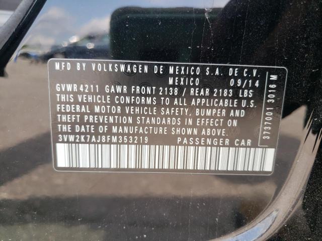 3VW2K7AJ8FM353219 - 2015 VOLKSWAGEN JETTA BASE 黑色 照片 10