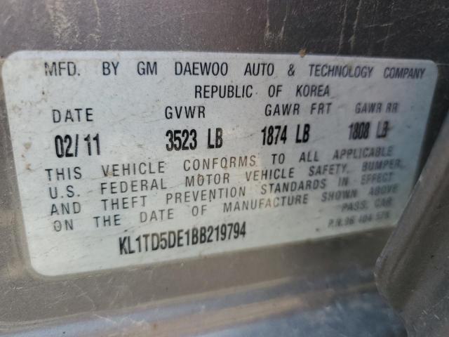 KL1TD5DE1BB219794 - 2011 CHEVROLET AVEO LS  ფოტო 10