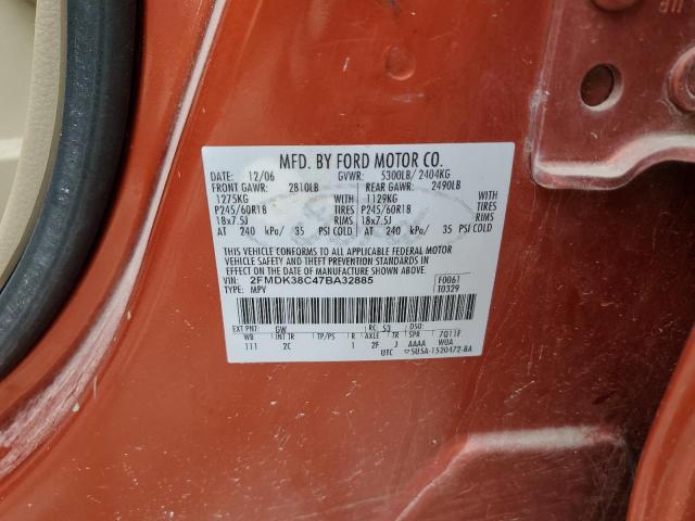 2FMDK38C47BA32885 - 2007 FORD EDGE SEL ORANGE photo 10