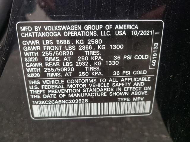 1V2KC2CA8NC203528 - 2022 VOLKSWAGEN ATLAS CROS 黑色 照片 10