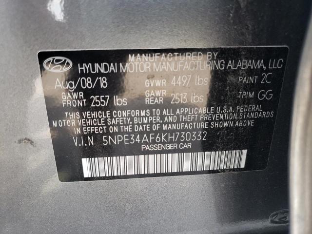 5NPE34AF6KH730332 - 2019 HYUNDAI SONATA LIM GRAY photo 10