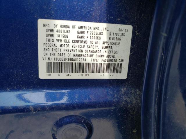 19UDE2F36GA017374 - 2016 ACURA ILX BASE W BLUE photo 10