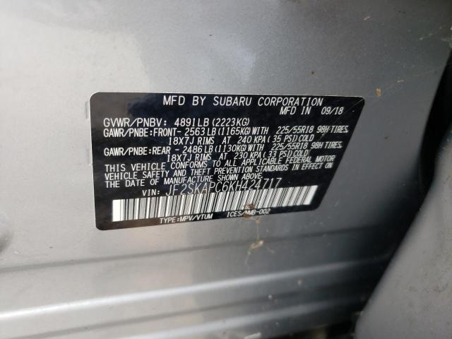 JF2SKAPC6KH424717 - 2019 SUBARU FORESTER S Gümüş foto 10