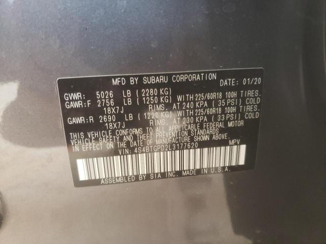 4S4BTGPD2L3177620 - 2020 SUBARU OUTBACK TOURING LDL  photo 10