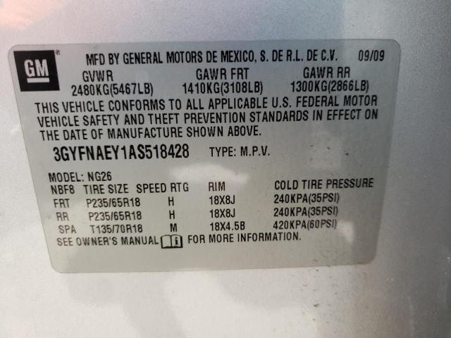 3GYFNAEY1AS518428 - 2010 CADILLAC SRX LUXURY SILVER photo 10