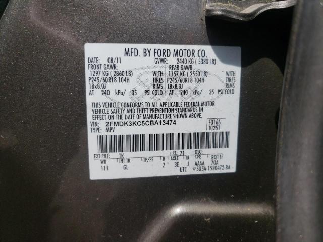 2FMDK3KC5CBA13474 - 2012 FORD EDGE LIMIT GRAY photo 10