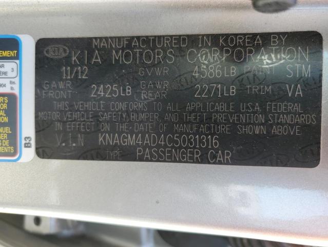 KNAGM4AD4C5031316 - 2012 KIA OPTIMA HYB SILVER photo 10