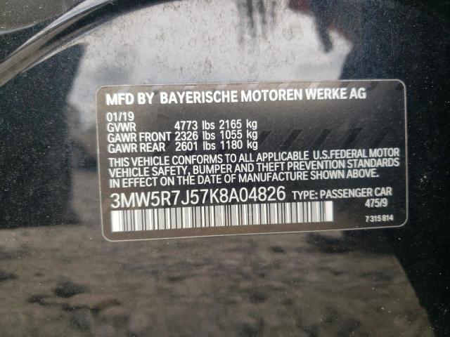 3MW5R7J57K8A04826 - 2019 BMW 330XI BLACK photo 10