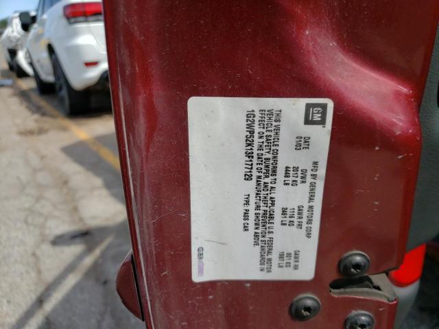 1G2WP52K13F177129 - 2003 PONTIAC GRAND PRIX MAROON photo 10