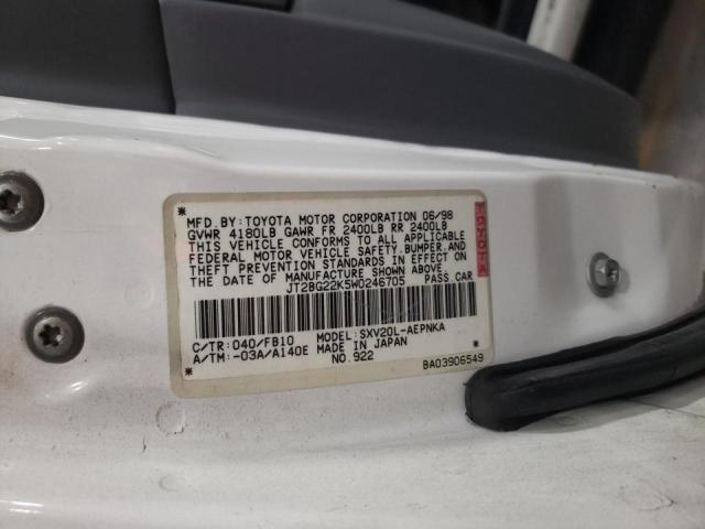 JT2BG22K5W0246705 - 1998 TOYOTA CAMRY CE WHITE photo 10