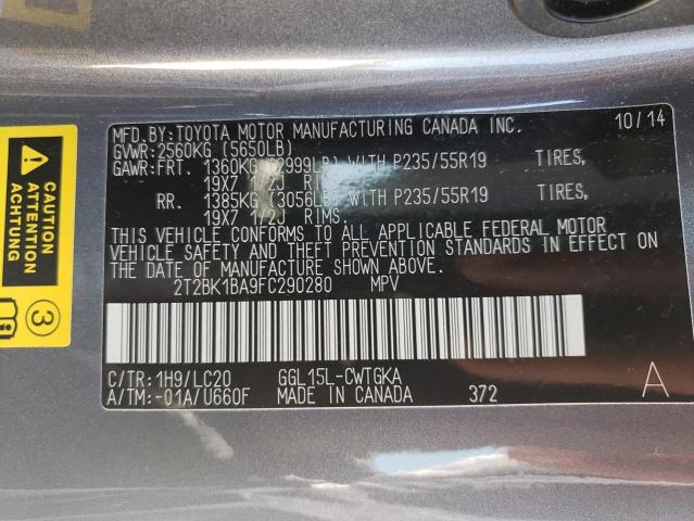 2T2BK1BA9FC290280 - 2015 LEXUS RX 350 BASE  photo 10