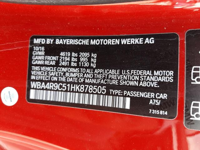 WBA4R9C51HK878505 - 2017 BMW 430XI RED photo 10