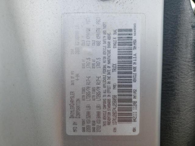 1D7KU28D74J256058 - 2004 DODGE RAM 2500 S SILVER photo 10