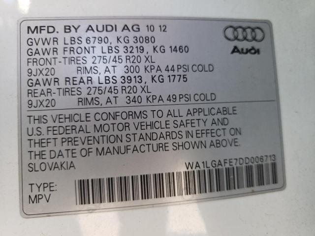 WA1LGAFE7DD006713 - 2013 AUDI Q7 PREMIUM أبيض صورة 10