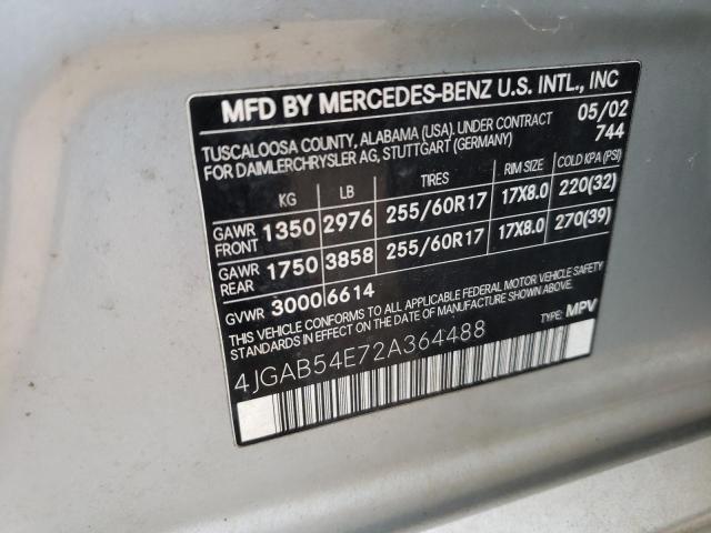 4JGAB54E72A364488 - 2002 MERCEDES-BENZ 300-CLASS SILVER photo 10