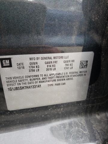 1G1JB5SH7H4133141 - 2017 CHEVROLET SONIC LS GRAY photo 10