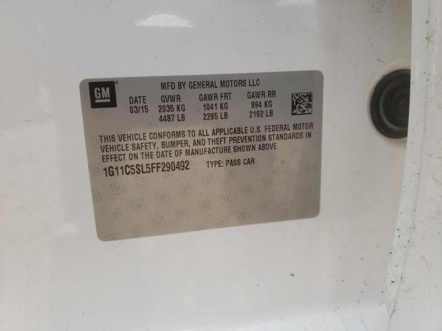 1G11C5SL5FF290492 - 2015 CHEVROLET MALIBU 1LT 白色 照片 10