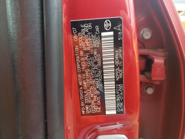 JTDBT903981188859 - 2008 TOYOTA YARIS RED photo 10