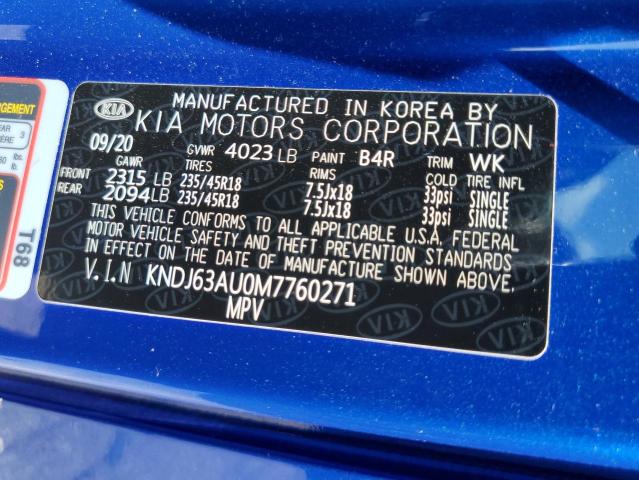 KNDJ63AU0M7760271 - 2021 KIA SOUL GT LI BLUE photo 10