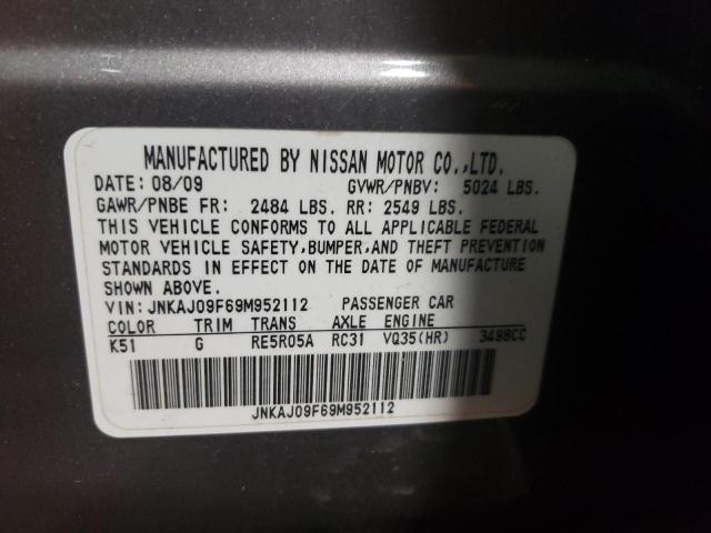 JNKAJ09F69M952112 - 2009 INFINITI EX35 BASE Մոխրագույն լուսանկար 10