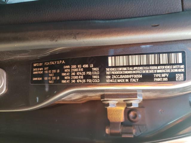 ZACCJBAB8HPF00564 - 2017 JEEP RENEGADE S GRAY photo 10