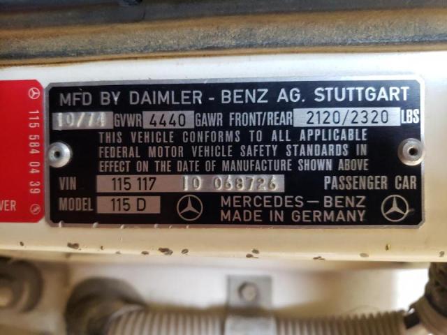 11511710068726 - 1975 MERCEDES-BENZ 240 D WHITE photo 10