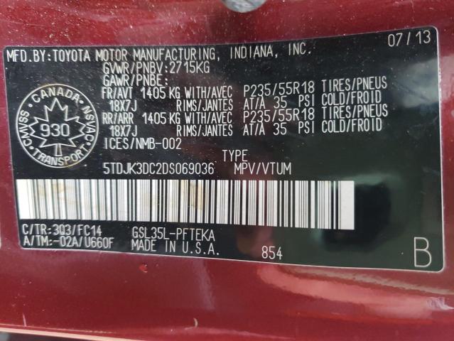 5TDJK3DC2DS069036 - 2013 TOYOTA SIENNA LE RED photo 10