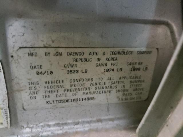 KL1TD5DE1AB114980 - 2010 CHEVROLET AVEO LS 银色 照片 10