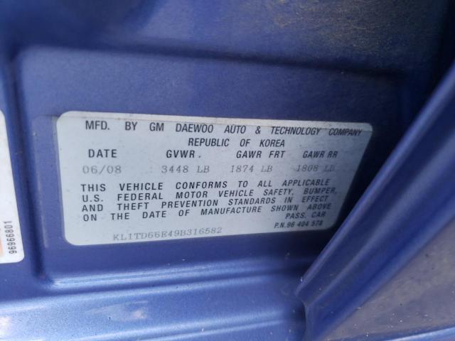 KL1TD66E49B316582 - 2009 CHEVROLET AVEO LS 蓝色 照片 10