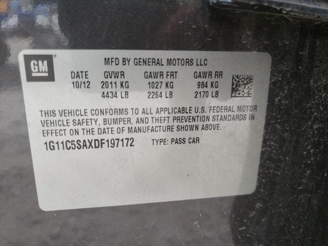 1G11C5SAXDF197172 - 2013 CHEVROLET MALIBU 1LT 黑色 照片 10