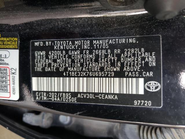 4T1BE32K76U695729 - 2006 TOYOTA CAMRY LE  photo 10