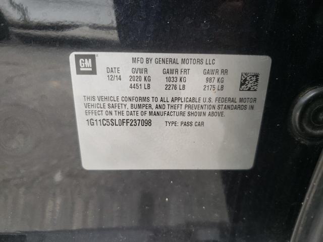 1G11C5SL0FF237098 - 2015 CHEVROLET MALIBU 1LT 黑色 照片 10