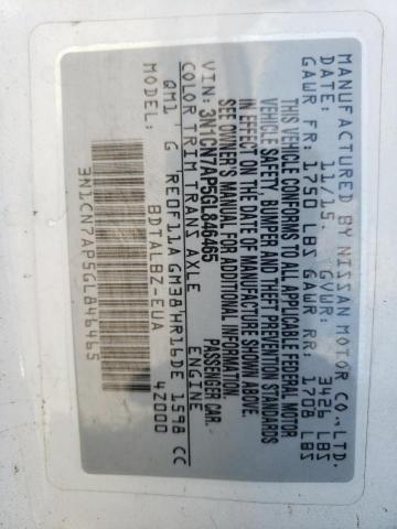 3N1CN7AP5GL846465 - 2016 NISSAN VERSA S  photo 10