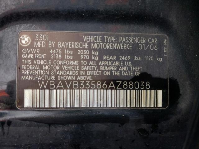 WBAVB33586AZ88038 - 2006 BMW 330 I BLACK photo 10